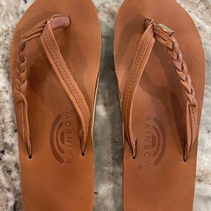 Womens rainbow flip flops, worn once!